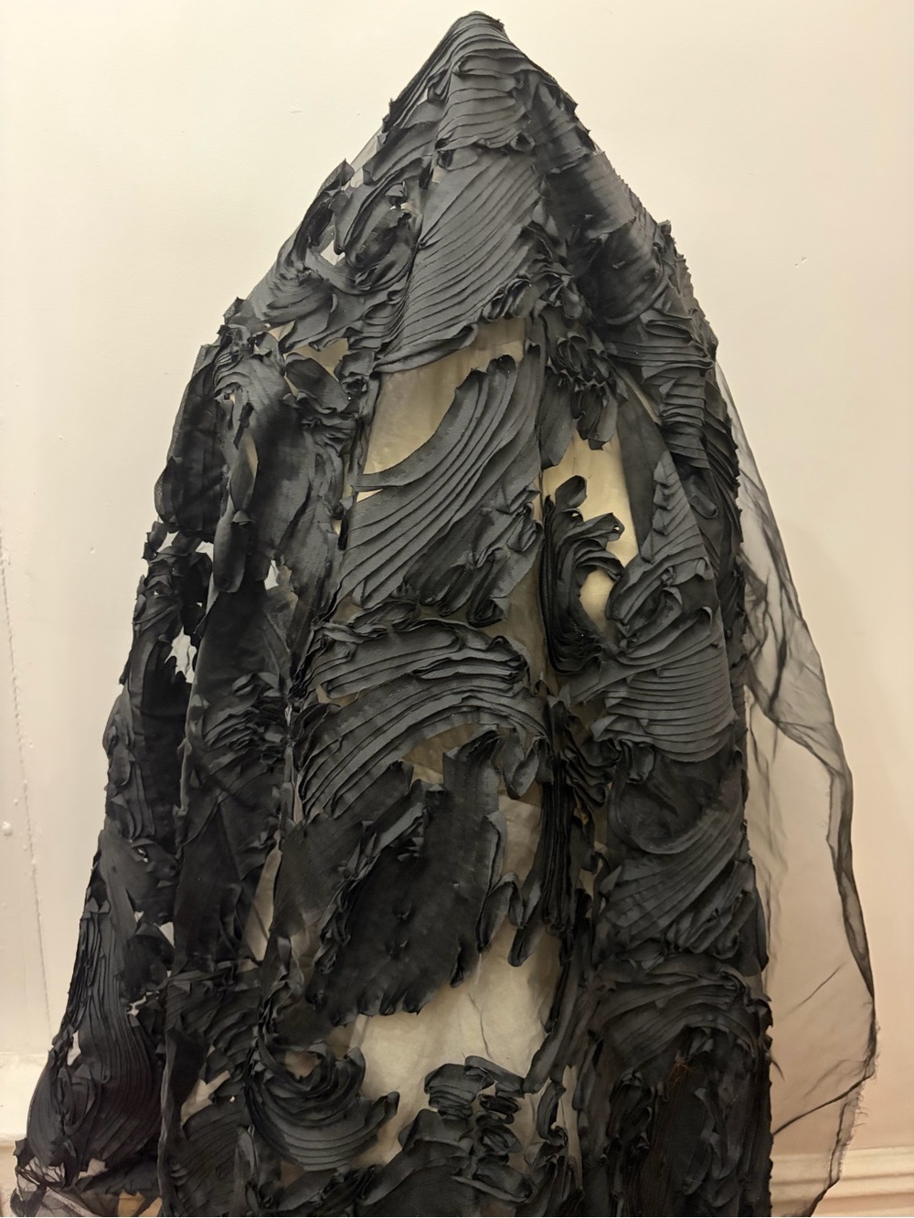 Black Textured 3D fabric on organza - 1.6 yards, 56” width (48”appliqué width)